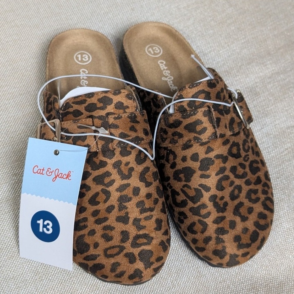 Cat & Jack Clogs Kids 13 Brown NWT Leopard Print Buckle Slip On Shoes